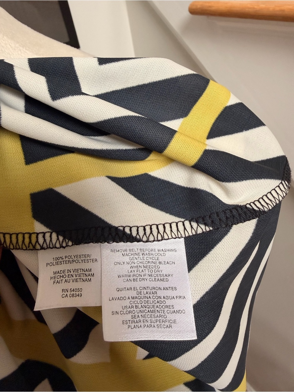 Jones New York Medium Sleeveless Navy and White Striped Midi Dress Yellow Accent - Picture 7 of 7